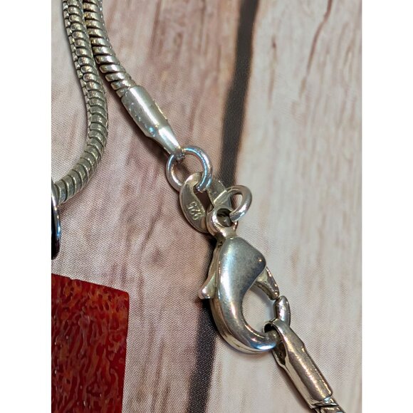 Red Sponge Coral Sterling Silver Pendant Necklace With 18" Long Chain Bohemian - Picture 10 of 11